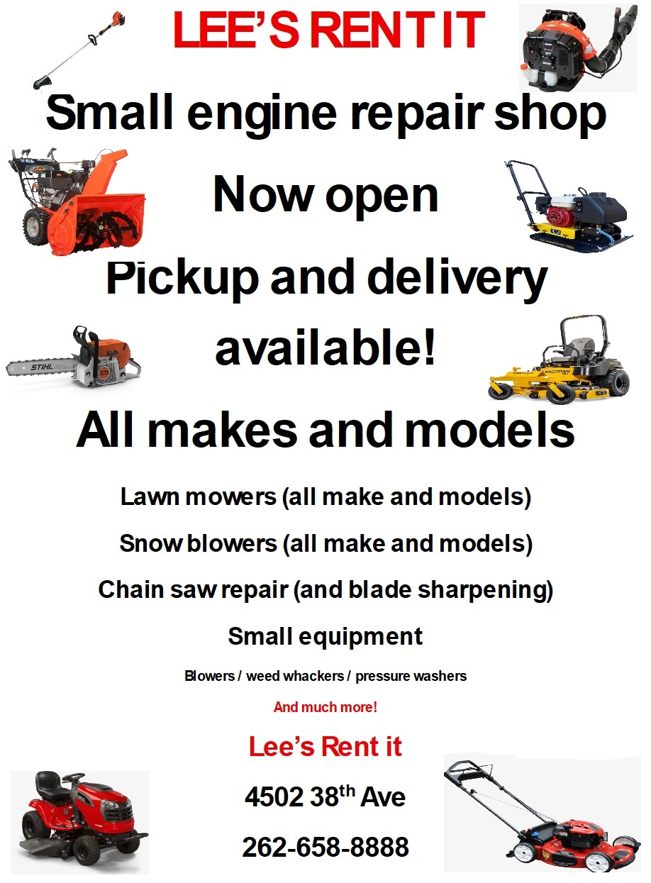 Small engine repair services at Lee's Rent It