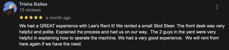 Customer review of Lee's Rent It