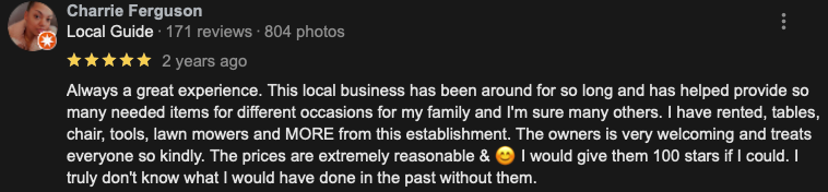 Customer review of Lee's Rent It